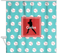 Thumbnail for Personalized Baseball Shower Curtain XXXVIII - Teal Background - Silhouette VII - Hanging View