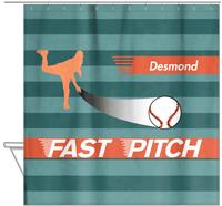 Thumbnail for Personalized Baseball Shower Curtain XL - Teal Background - Hanging View