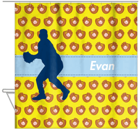 Thumbnail for Personalized Baseball Shower Curtain XLI - Yellow Background - Silhouette V - Hanging View