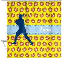 Thumbnail for Personalized Baseball Shower Curtain XLI - Yellow Background - Silhouette VII - Hanging View