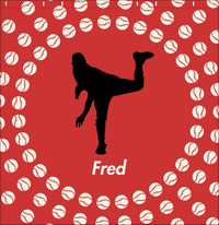 Thumbnail for Personalized Baseball Shower Curtain XLII - Red Background - Silhouette I - Decorate View