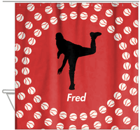 Thumbnail for Personalized Baseball Shower Curtain XLII - Red Background - Silhouette I - Hanging View