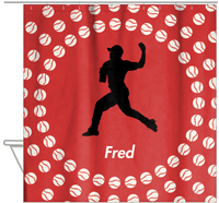 Thumbnail for Personalized Baseball Shower Curtain XLII - Red Background - Silhouette II - Hanging View