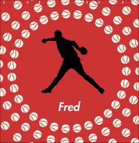 Thumbnail for Personalized Baseball Shower Curtain XLII - Red Background - Silhouette III - Decorate View