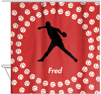 Thumbnail for Personalized Baseball Shower Curtain XLII - Red Background - Silhouette III - Hanging View