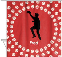 Thumbnail for Personalized Baseball Shower Curtain XLII - Red Background - Silhouette IV - Hanging View
