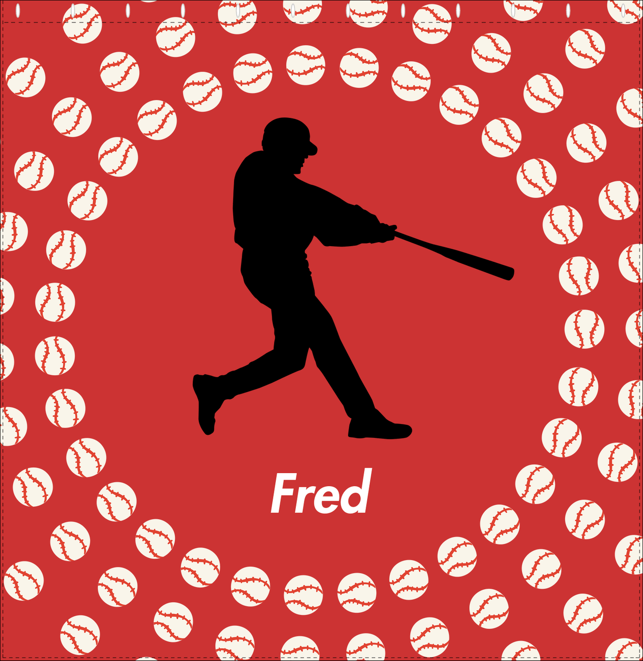 Personalized Baseball Shower Curtain XLII - Red Background - Silhouette VI - Decorate View