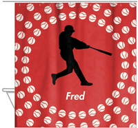 Thumbnail for Personalized Baseball Shower Curtain XLII - Red Background - Silhouette VI - Hanging View