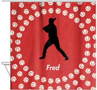 Thumbnail for Personalized Baseball Shower Curtain XLII - Red Background - Silhouette VII - Hanging View