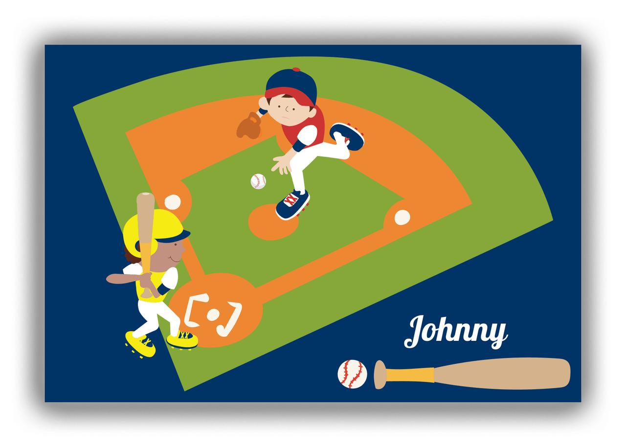 Personalized Baseball Canvas Wrap & Photo Print I - Blue Background - Black Boy - Front View