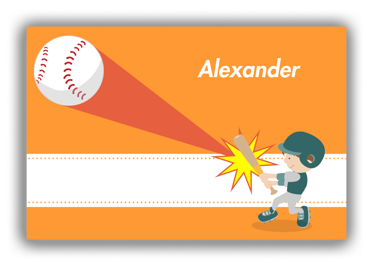 Personalized Baseball Canvas Wrap & Photo Print V - Orange Background - Brown Hair Boy - Front View