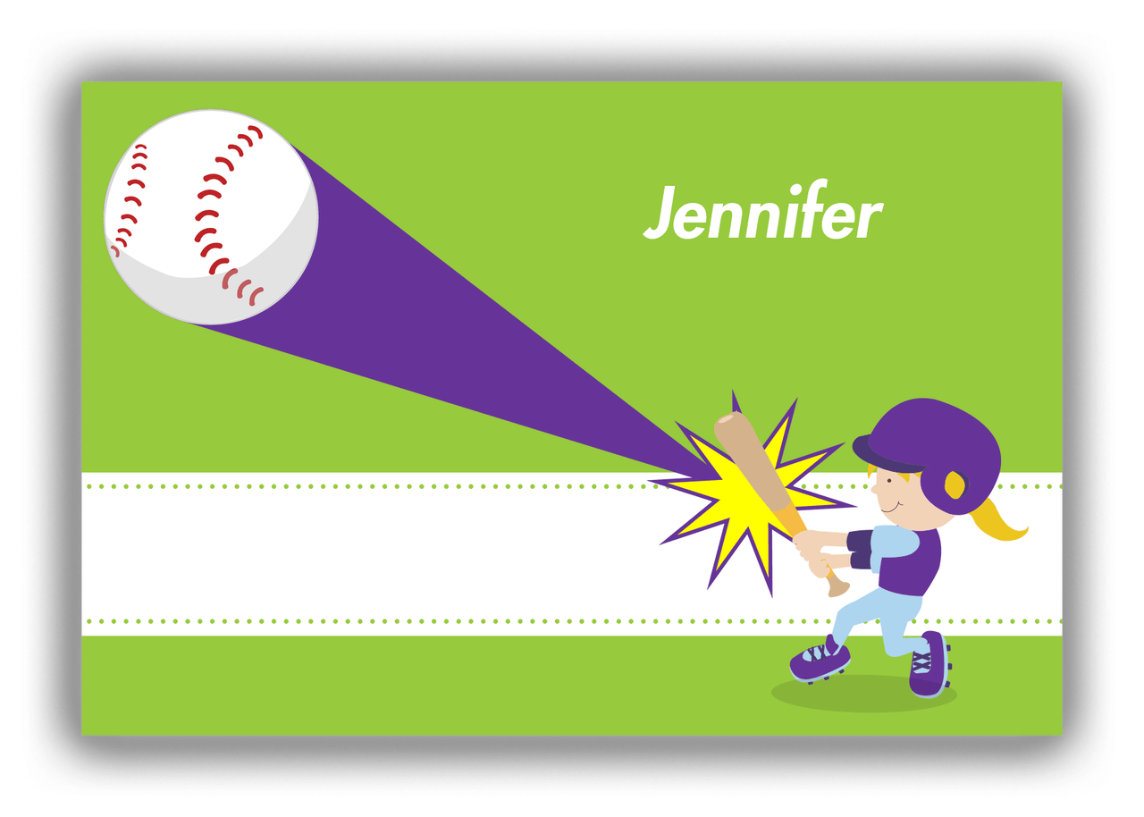 Personalized Baseball Canvas Wrap & Photo Print VI - Green Background - Blonde Girl - Front View