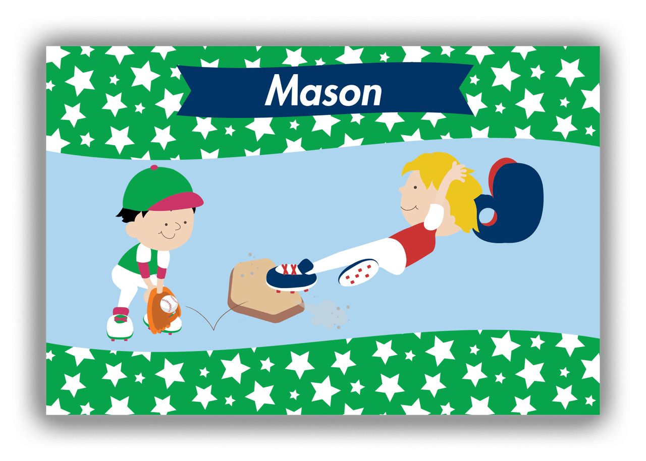 Personalized Baseball Canvas Wrap & Photo Print IX - Green Background - Blond Boy - Front View