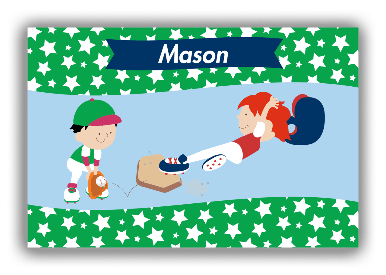 Personalized Baseball Canvas Wrap & Photo Print IX - Green Background - Redhead Boy - Front View