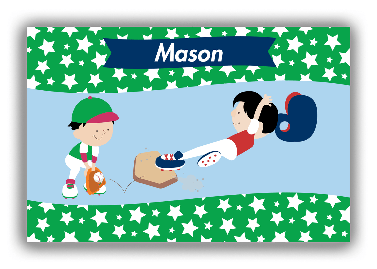 Personalized Baseball Canvas Wrap & Photo Print IX - Green Background - Black Hair Boy - Front View