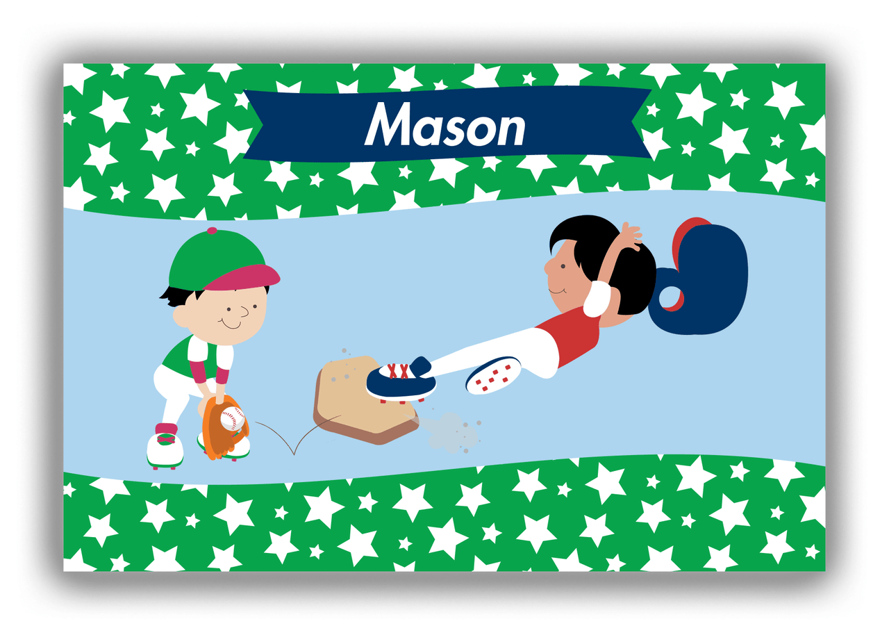 Personalized Baseball Canvas Wrap & Photo Print IX - Green Background - Black Boy - Front View