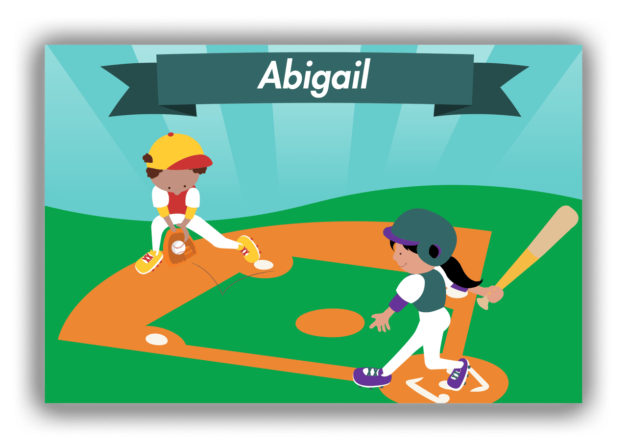 Personalized Baseball Canvas Wrap & Photo Print X - Teal Background - Black Girl - Front View