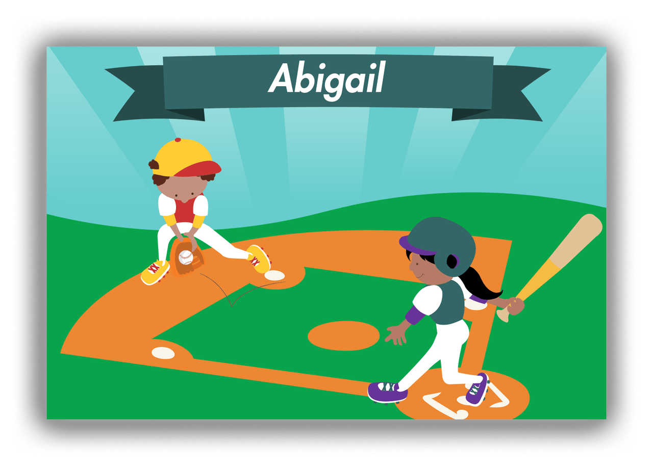 Personalized Baseball Canvas Wrap & Photo Print X - Teal Background - Black Girl II - Front View