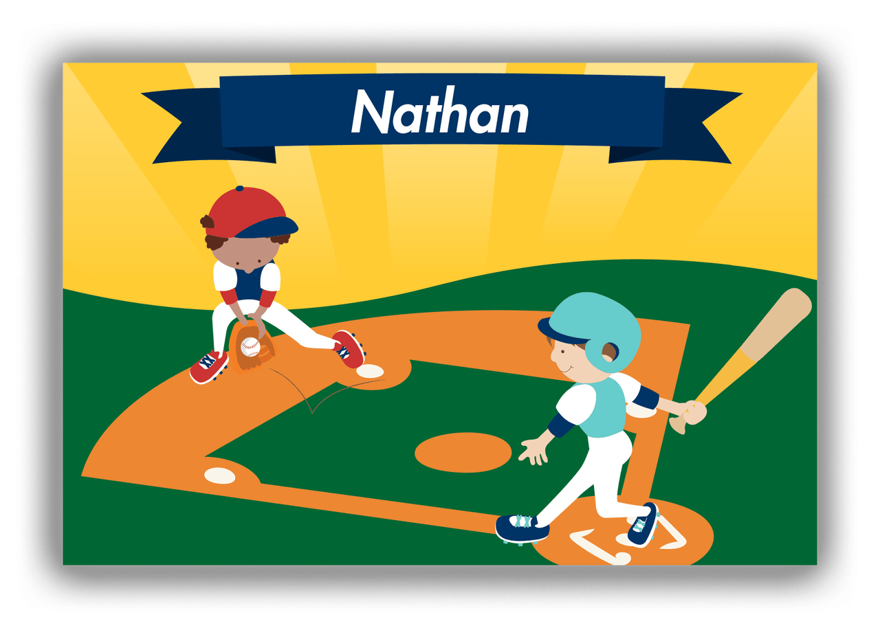 Personalized Baseball Canvas Wrap & Photo Print XI - Yellow Background - Brown Hair Boy - Front View