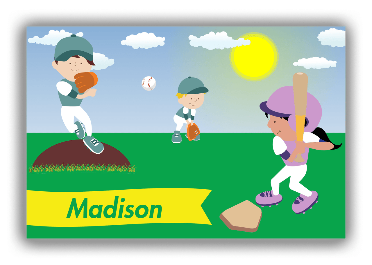 Personalized Baseball Canvas Wrap & Photo Print XII - Blue Background - Black Girl I - Front View
