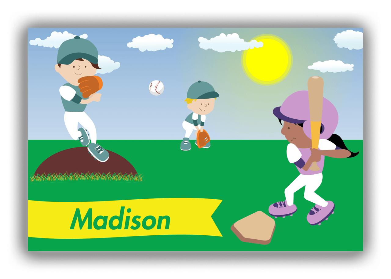 Personalized Baseball Canvas Wrap & Photo Print XII - Blue Background - Black Girl II - Front View