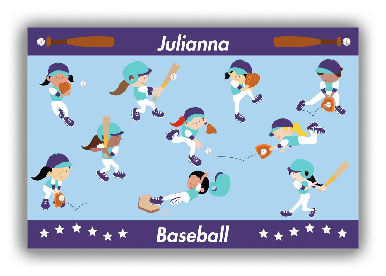 Personalized Baseball Canvas Wrap & Photo Print XIV - Girls Team - Blue Background - Front View