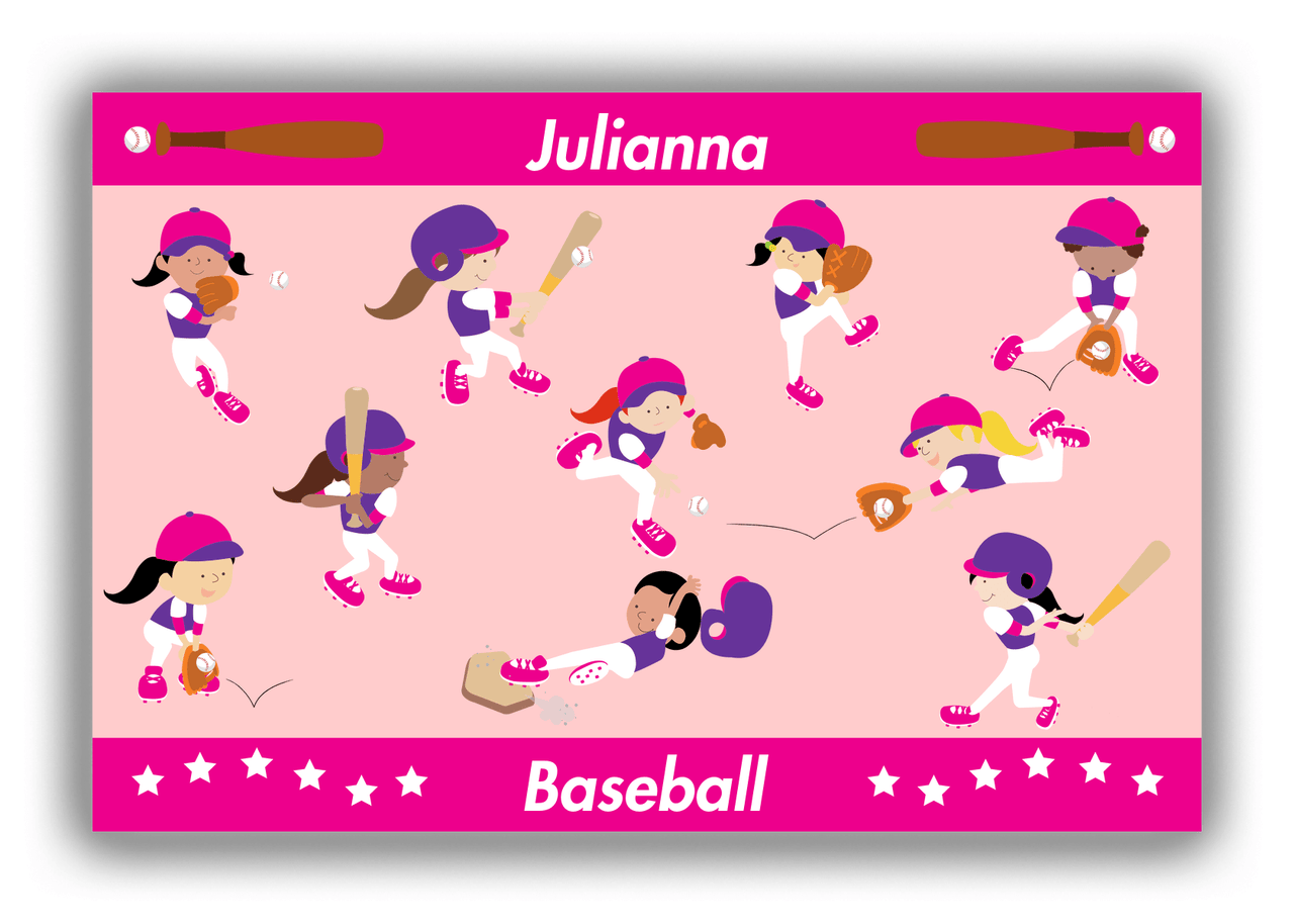 Personalized Baseball Canvas Wrap & Photo Print XIV - Girls Team - Pink Background - Front View