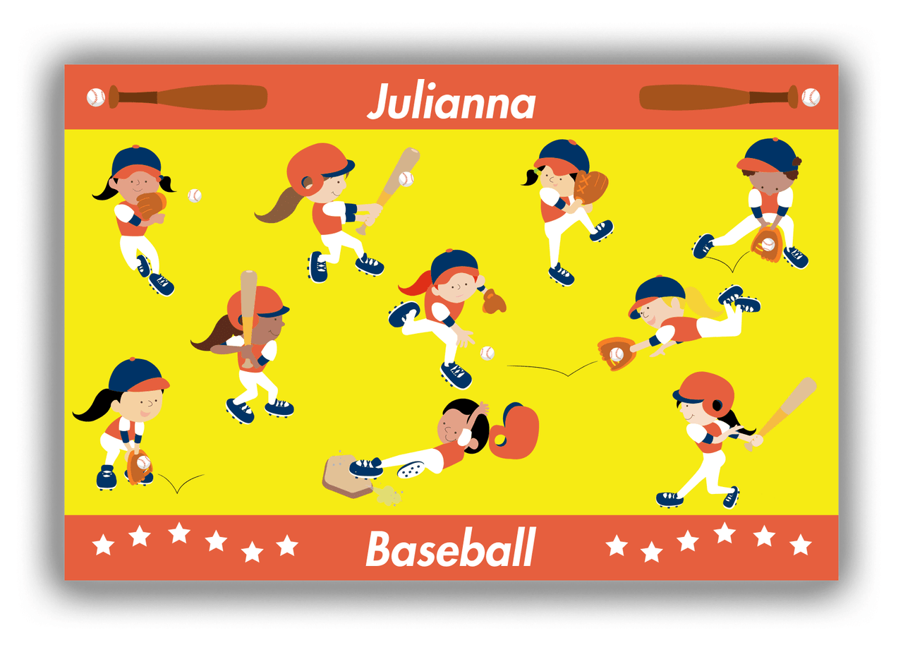 Personalized Baseball Canvas Wrap & Photo Print XIV - Girls Team - Yellow Background - Front View