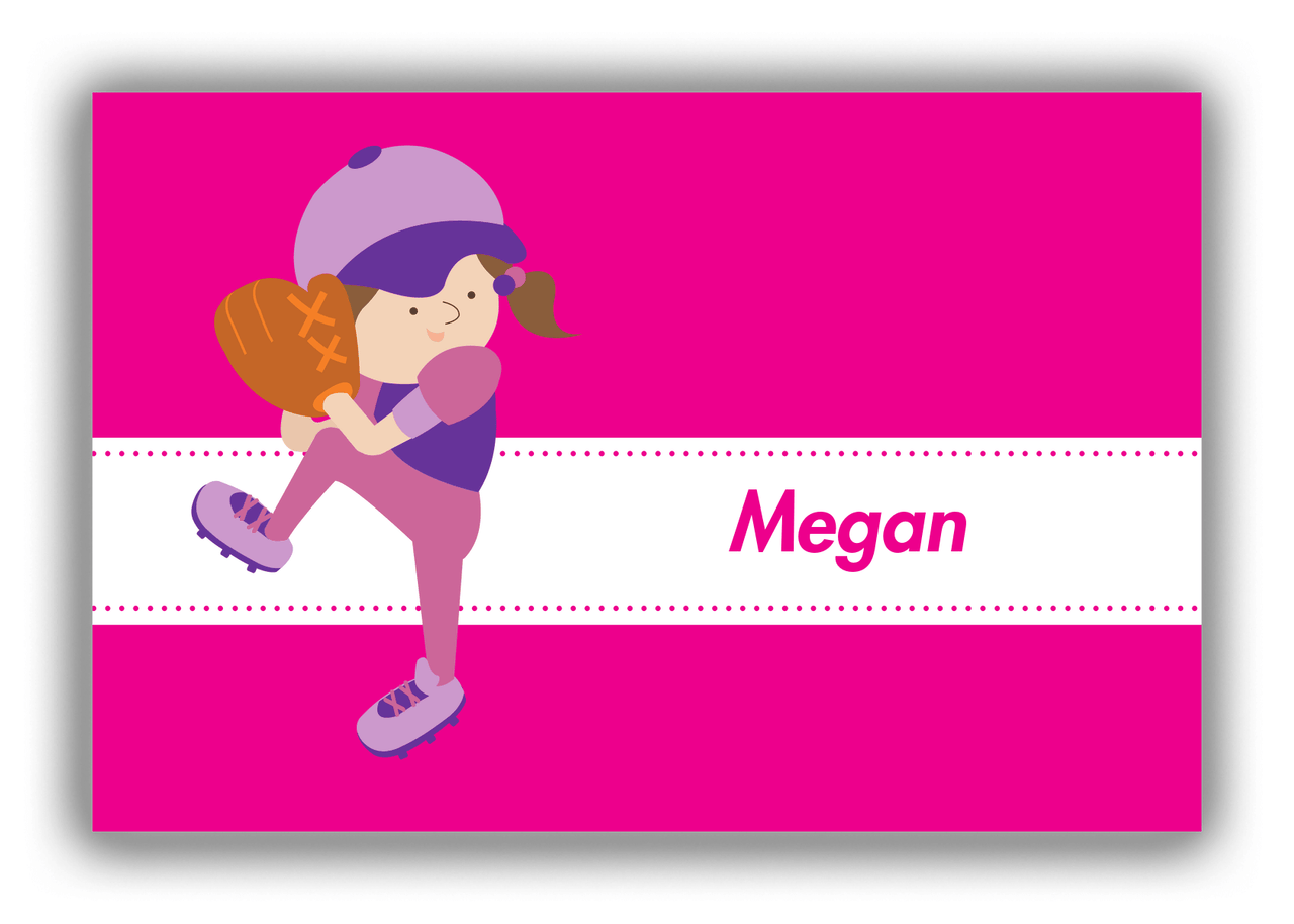 Personalized Baseball Canvas Wrap & Photo Print XVI - Pink Background - Brunette Girl - Front View