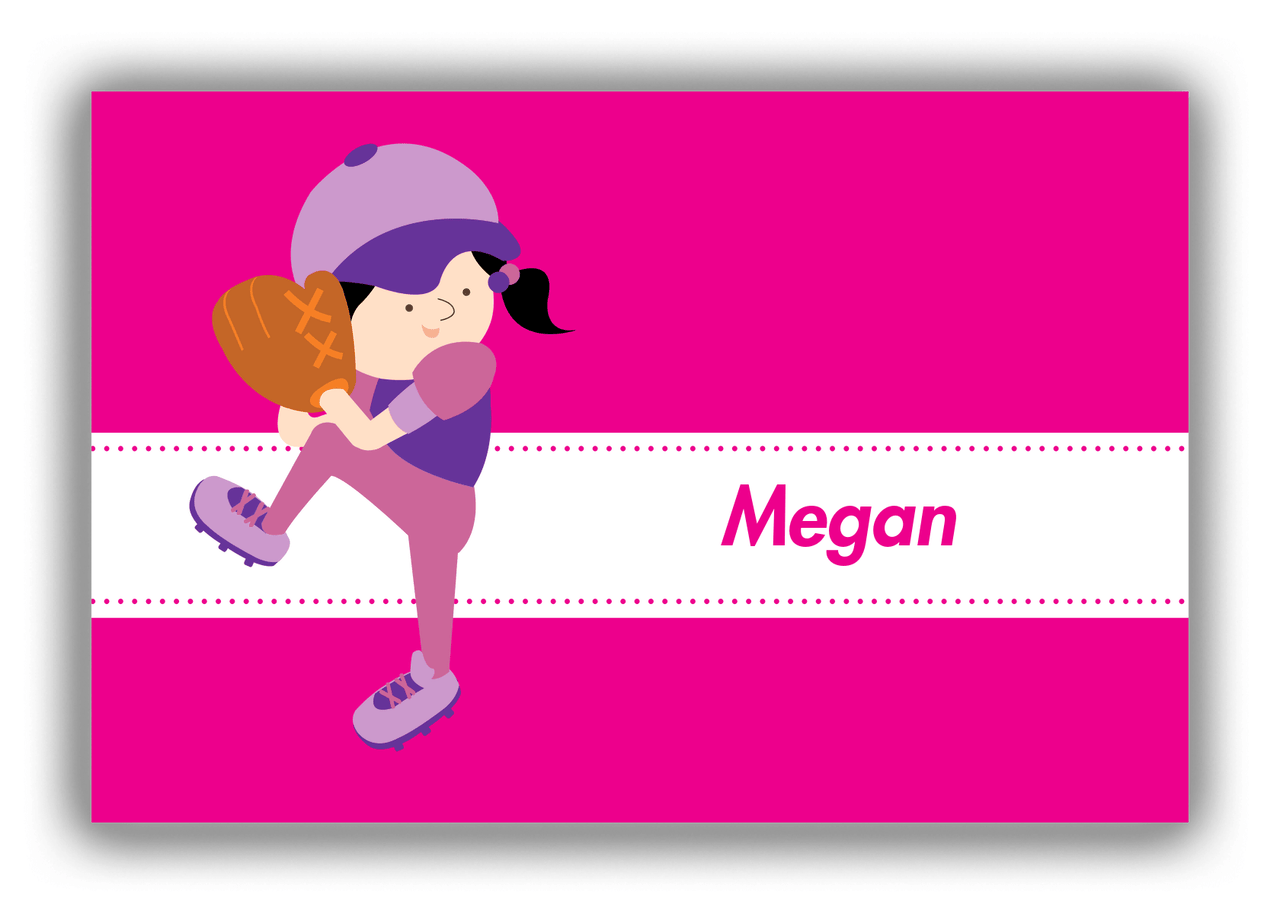 Personalized Baseball Canvas Wrap & Photo Print XVI - Pink Background - Black Hair Girl - Front View