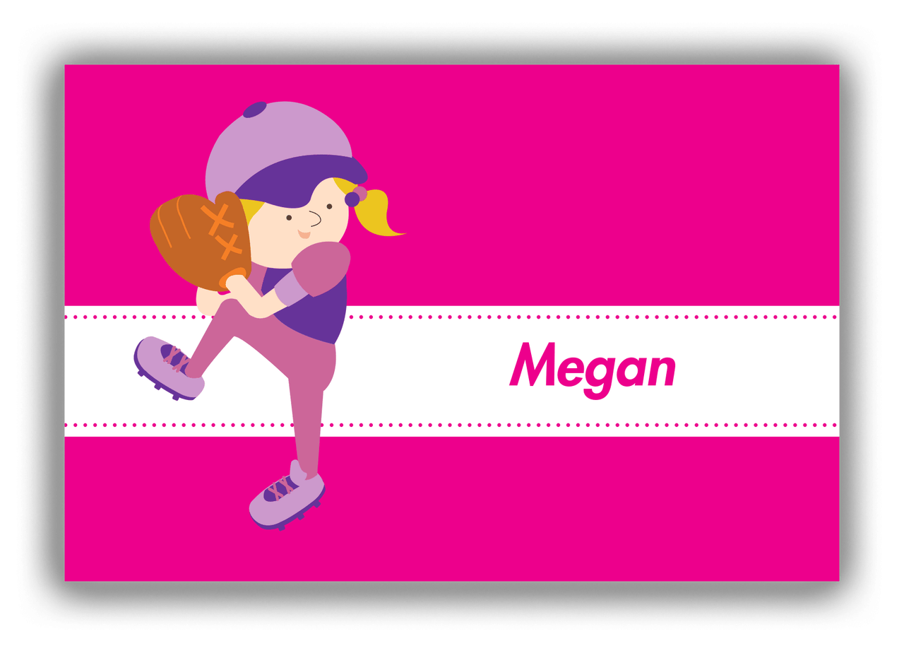 Personalized Baseball Canvas Wrap & Photo Print XVI - Pink Background - Blonde Girl - Front View