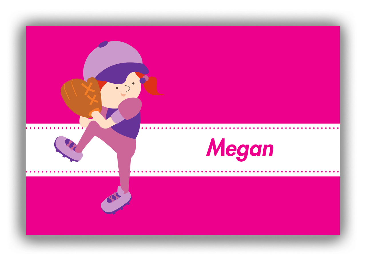 Personalized Baseball Canvas Wrap & Photo Print XVI - Pink Background - Redhead Girl - Front View
