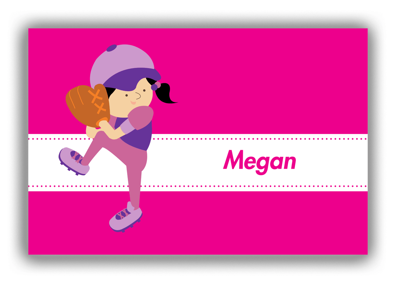 Personalized Baseball Canvas Wrap & Photo Print XVI - Pink Background - Black Hair Girl II - Front View