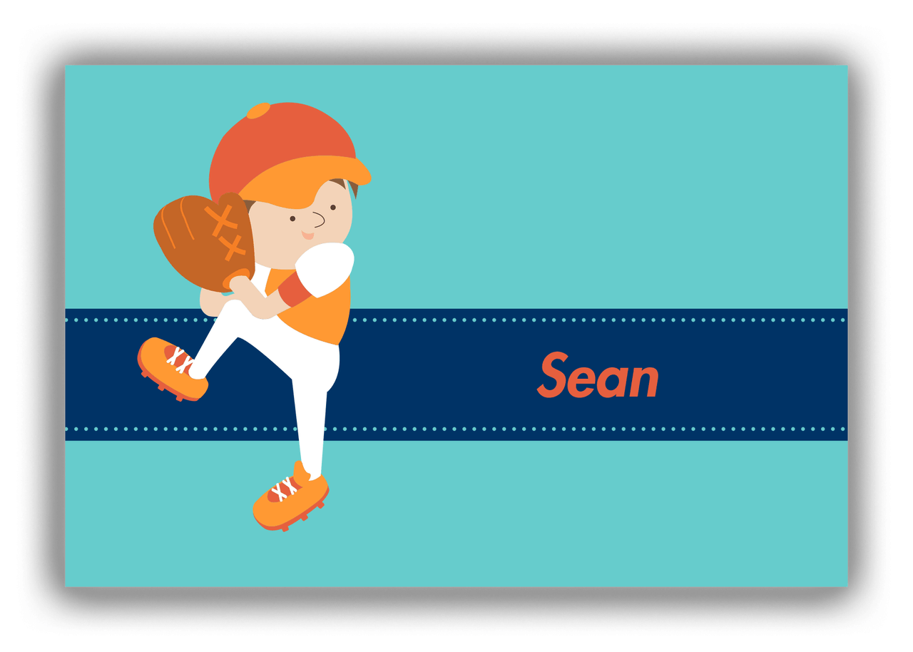 Personalized Baseball Canvas Wrap & Photo Print XVII - Teal Background - Brown Hair Boy - Front View