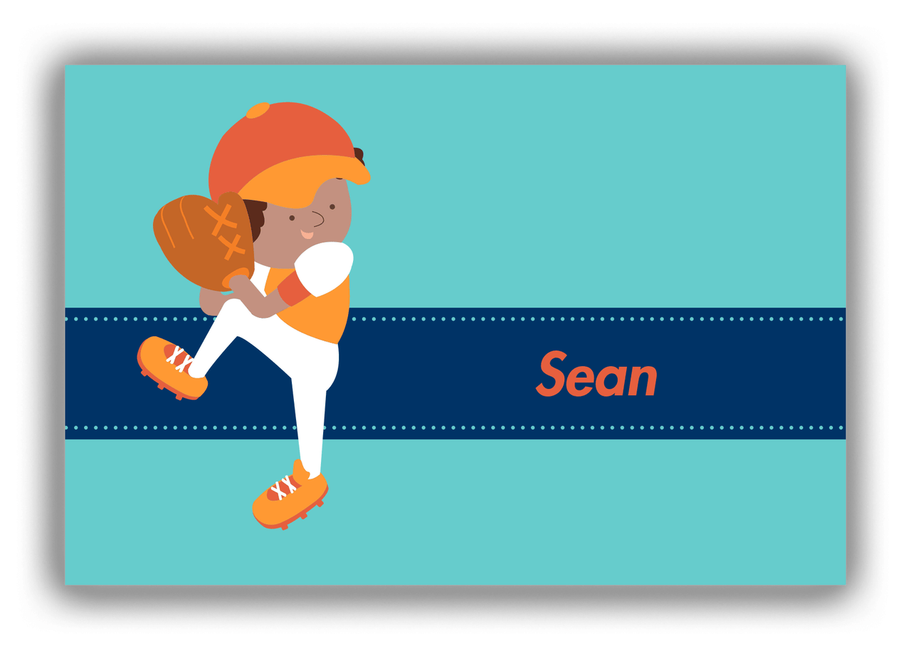 Personalized Baseball Canvas Wrap & Photo Print XVII - Teal Background - Black Boy II - Front View
