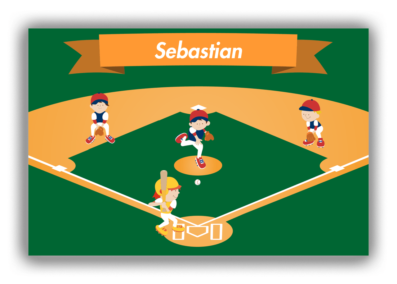 Personalized Baseball Canvas Wrap & Photo Print XIX - Green Background - Redhead Boy - Front View