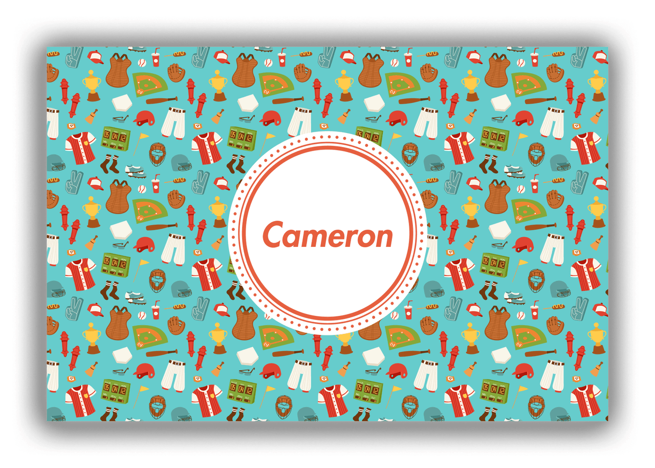 Personalized Baseball Canvas Wrap & Photo Print XX - Teal Background - Circle Nameplate - Front View