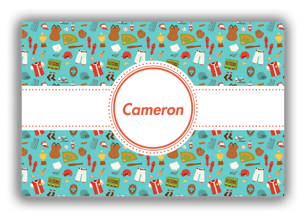 Personalized Baseball Canvas Wrap & Photo Print XX - Teal Background - Circle Ribbon Nameplate - Front View