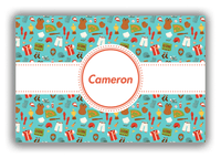 Thumbnail for Personalized Baseball Canvas Wrap & Photo Print XX - Teal Background - Circle Ribbon Nameplate - Front View