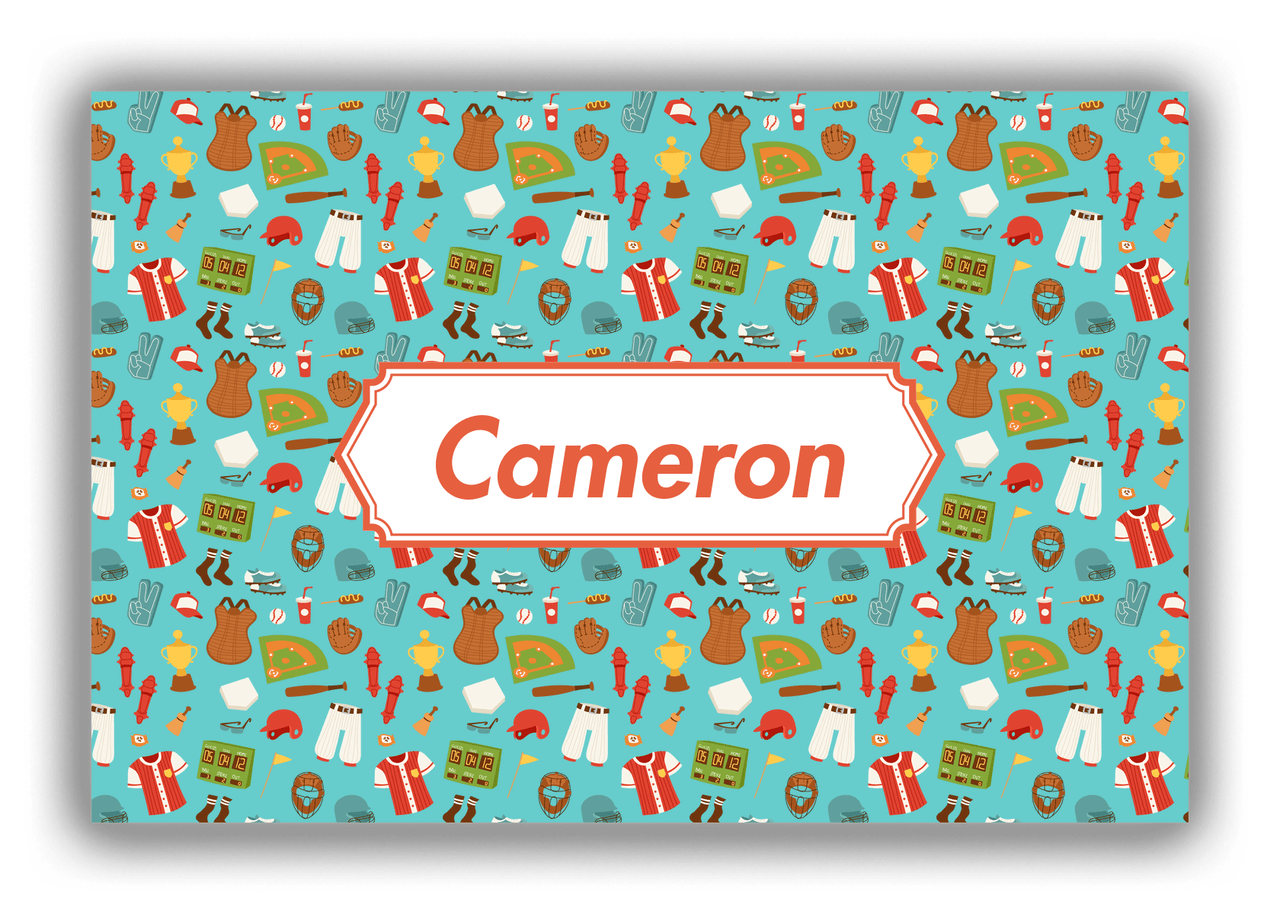 Personalized Baseball Canvas Wrap & Photo Print XX - Teal Background - Decorative Rectangle Nameplate - Front View