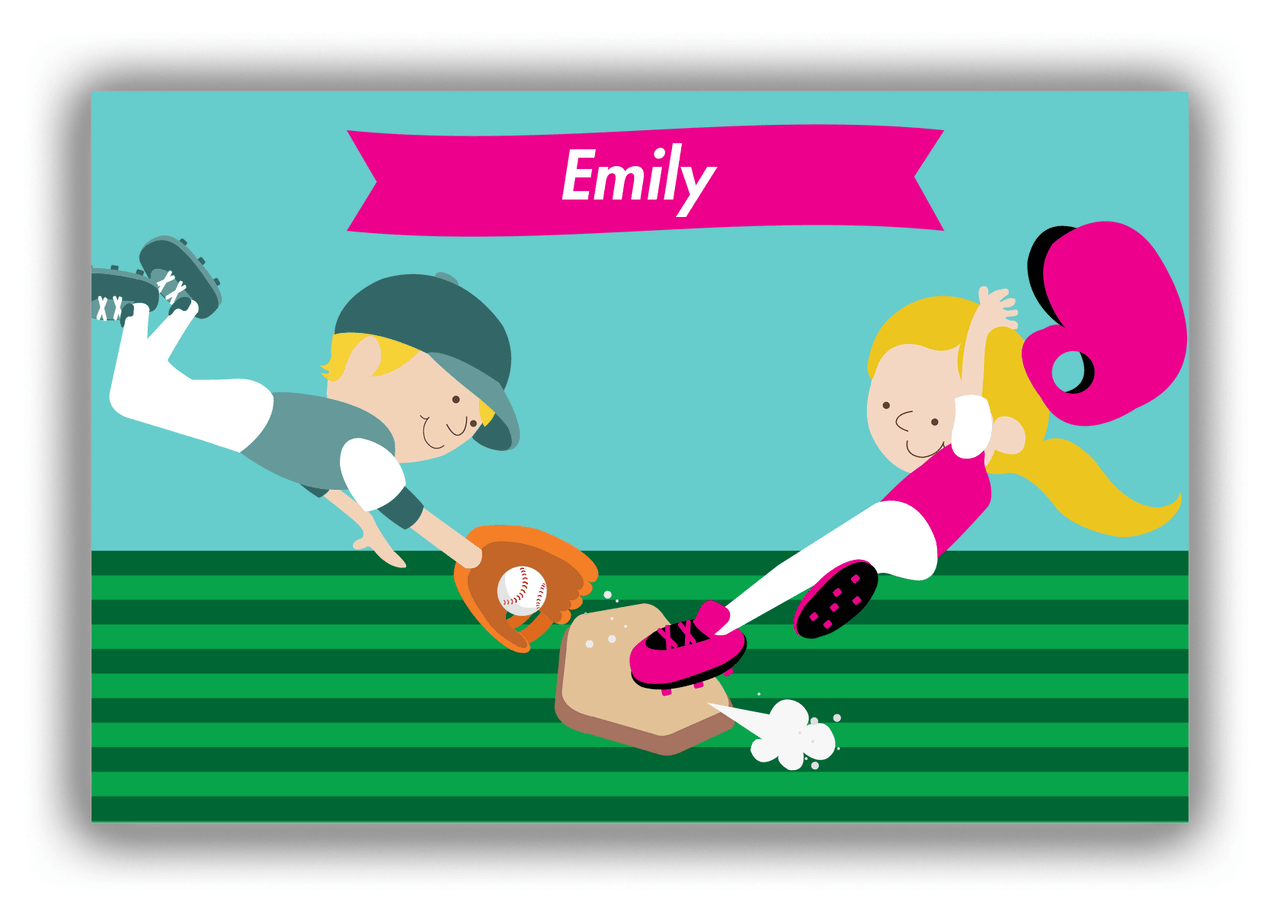 Personalized Baseball Canvas Wrap & Photo Print XXI - Teal Background - Blonde Girl - Front View