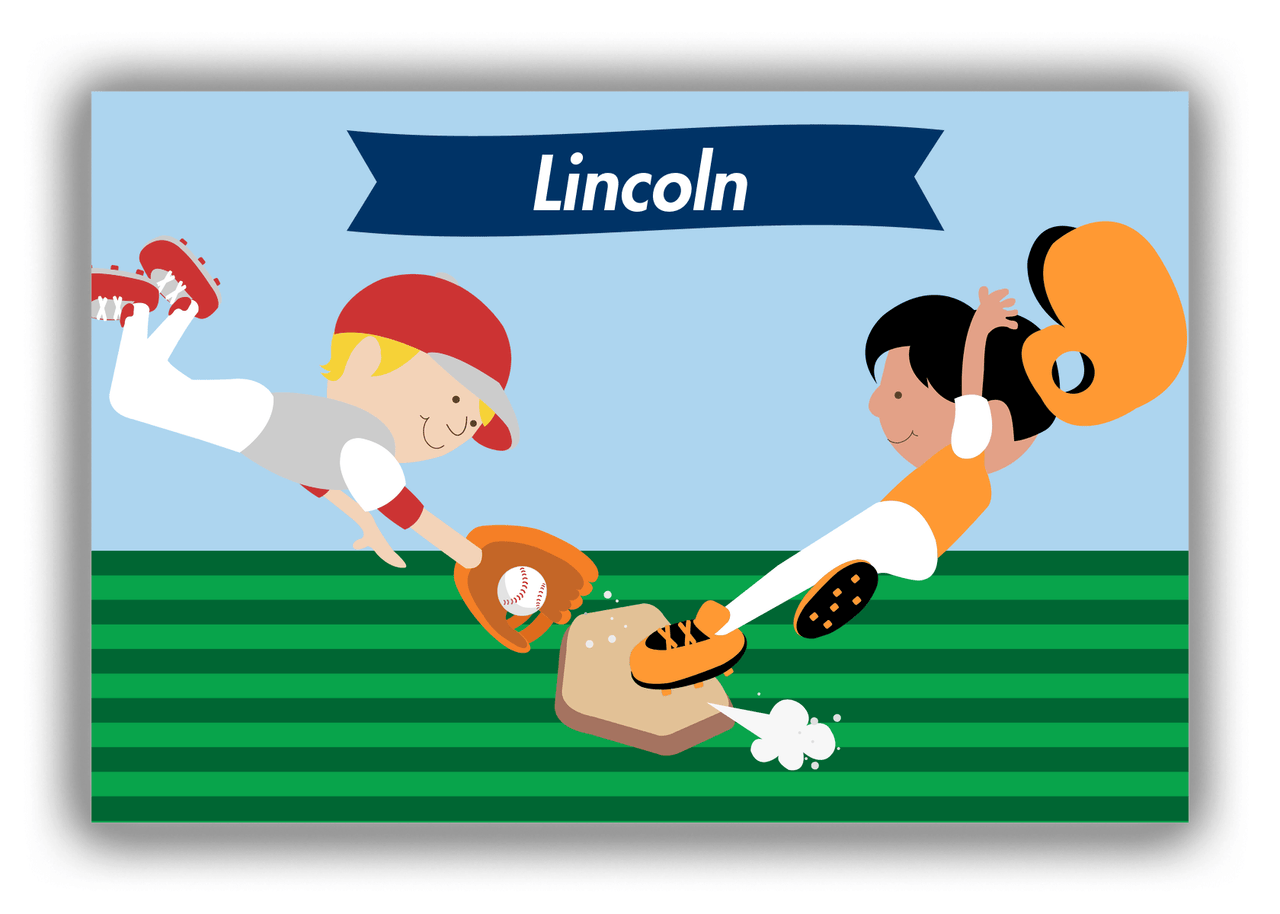 Personalized Baseball Canvas Wrap & Photo Print XXII - Blue Background - Black Boy I - Front View