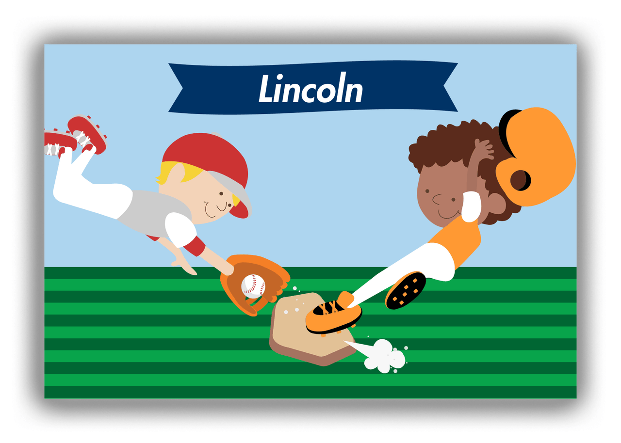 Personalized Baseball Canvas Wrap & Photo Print XXII - Blue Background - Black Boy II - Front View