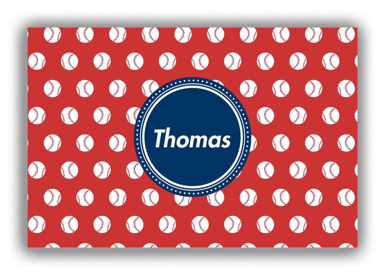 Personalized Baseball Canvas Wrap & Photo Print XXIV - Red Background - Circle Nameplate - Front View