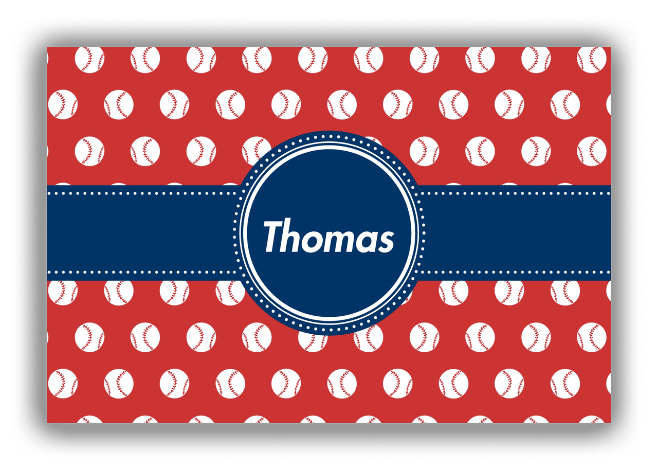 Personalized Baseball Canvas Wrap & Photo Print XXIV - Red Background - Circle Ribbon Nameplate - Front View