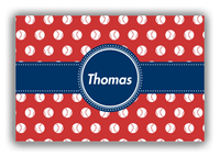 Thumbnail for Personalized Baseball Canvas Wrap & Photo Print XXIV - Red Background - Circle Ribbon Nameplate - Front View