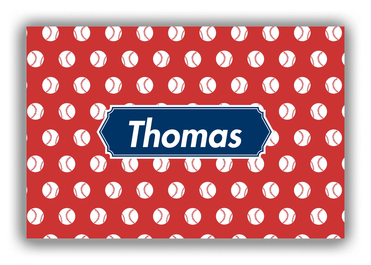 Personalized Baseball Canvas Wrap & Photo Print XXIV - Red Background - Decorative Rectangle Nameplate - Front View