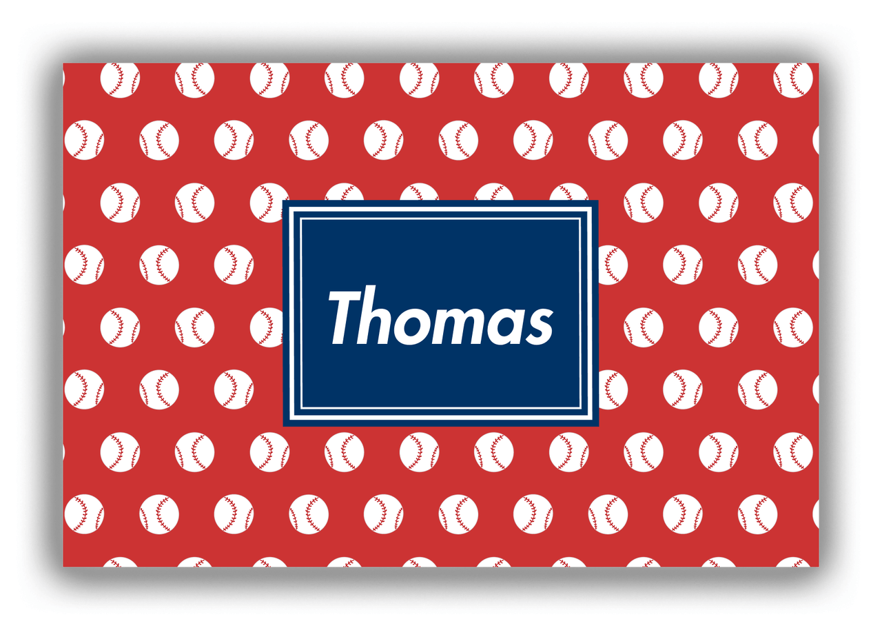 Personalized Baseball Canvas Wrap & Photo Print XXIV - Red Background - Rectangle Nameplate - Front View