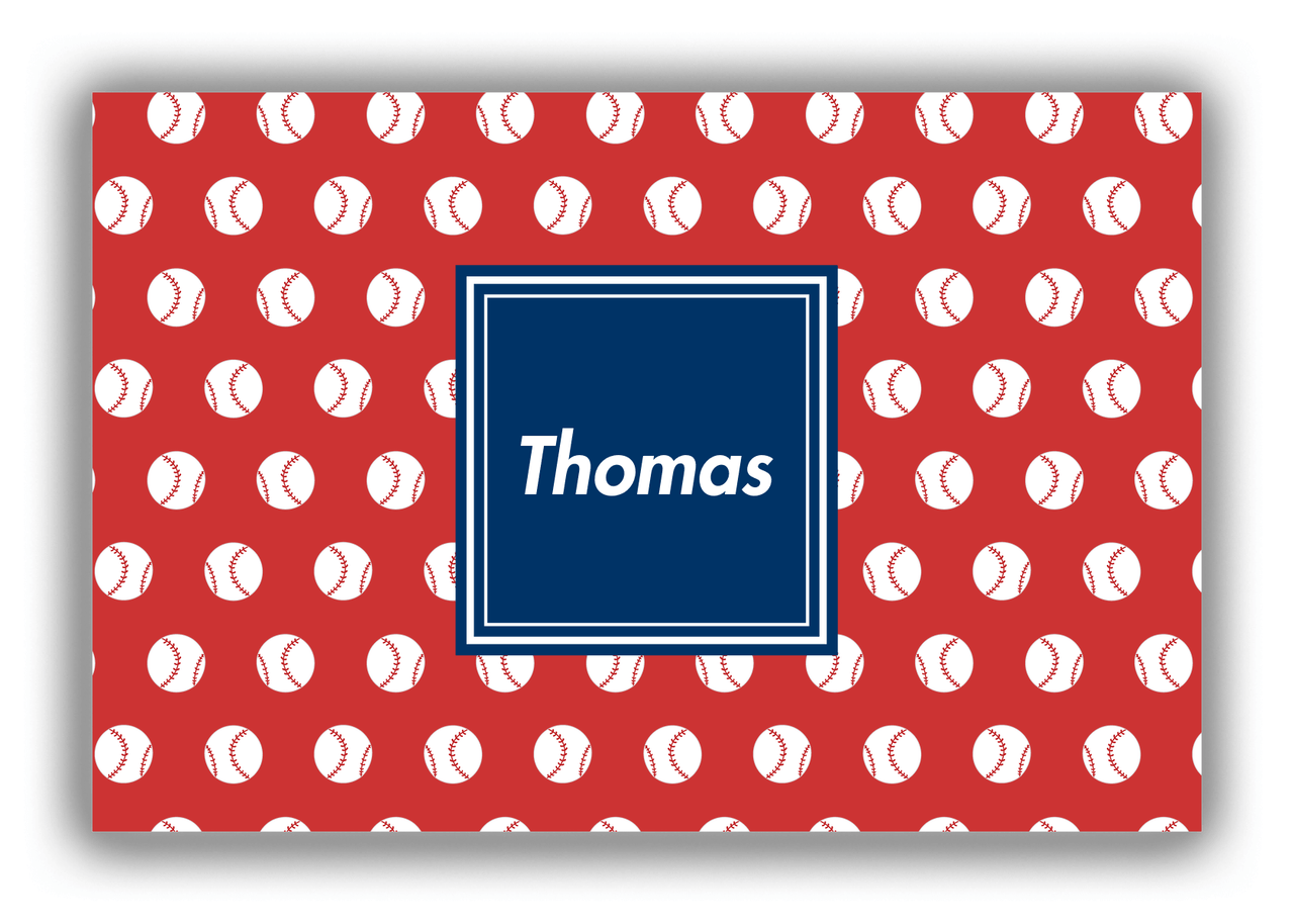 Personalized Baseball Canvas Wrap & Photo Print XXIV - Red Background - Square Nameplate - Front View