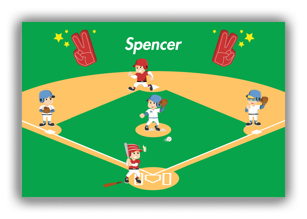 Personalized Baseball Canvas Wrap & Photo Print XXV - Green Background - Redhead Boy - Front View